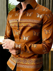 New 11 color men's long sleeved lapel shirt with fashionable 3D printed butterfly pattern long sleeved shirt