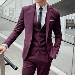 suit 6XL (Blazer+ Vest + Pants) Men's Fashion Casual Gentleman Slim Fit Work solid color outdoor Business wedding banquet suit