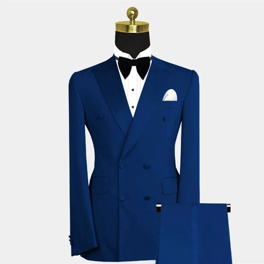 Formal Blue Luxury Men Suits Double Breasted Peak Lapel Blazer Wedding Prom Party Tailor 2 Piece Jacket Pants Set Outfits Terno SHOWLU FASHION STORE