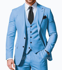 3 Piece Solid Wedding Men Suits Formal Groom Tuxedos Prom Party Male Suits Fashion Men Clothing Set Peak Lapel Jacket Pants Vest