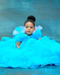 Blue Princess Flower Girl Dresses Ball Gown Tulle Ruffles Customized Little Girl Christmas Pageant Birthday Christening Dress