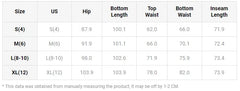 A size chart table for women's casual cargo pants showing measurements in centimeters.