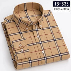 high quality 100%cotton brushed long-sleeve shirts for men slim fit formal shirt designer plaid clothes soft casual striped tops