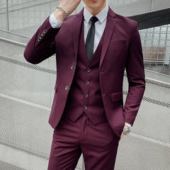 suit 6XL (Blazer+ Vest + Pants) Men's Fashion Casual Gentleman Slim Fit Work solid color outdoor Business wedding banquet suit