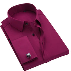 French Cufflink Men's Long Sleeve Bamboo Fiber Covered Button Shirt Slim Fit Wedding Dress Sleeve Spikes Business Dress Shirt