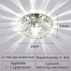 A round crystal LED ceiling light with a 10cm diameter and 3.5cm height.