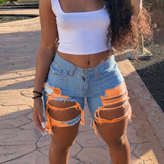 2025 Summer New Women's Ripped Denim Shorts Fashion High Street Sexy Hot Girl Jeans Shorts S-2XL