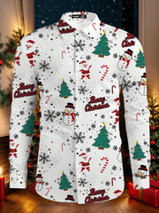 Christmas Festival Theme Men's 3D Printed Formal Shirts Christmas Tree Santa Claus Graphic Long Sleeve Shirt Fashion Men's Shirt