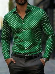 Men's fashionable polka dot print long-sleeved shirt, popular business casual slim-fit versatile daily commuting trendy shirt