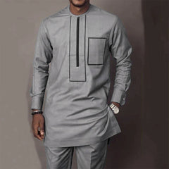 New In African Summer Business Men's Short Sleeve Suit Embroidery Dashiki Shirt Pants Sets 2 Pieces Outfits Wedding Party 2025