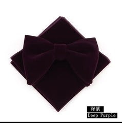 Linbaiway Mens Velvet Big Bowtie Handkerchief Set for Men Wedding Dress Necktie Butterfly Pocket Square Towel Set Custom Logo