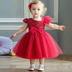 2024 New Girls Princess Sequins Dresses Toddler Kids 1st Birthday Baptism Gown Children Wedding Christmas Party Luxury Dress