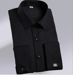 Quality French Cufflinks Shirt Men's Long Sleeve Tuxedo Male Brand Slim Fit White Button Cuff Social Men Dress Shirts