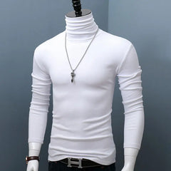 Men's Classic Autumn Winter Turtleneck T-Shirt Dark Red Stretch Casual Turtleneck Top Plus Size Long Sleeve Tee Shirts Young Men