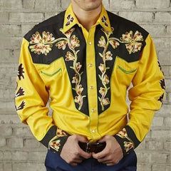 Floral leopard print retro style men's shirt western shirt outdoor street casual daily autumn and winter lapel long-sleeved shir