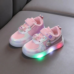 Disney Kids Girls Shoes Children Sneakers Girls Elsa Frozen Princess Casual Sport Student Shoes LED Lights Shoes Size 21-30 SHOWLU FASHION STORE