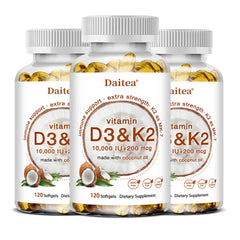 2-in-1 Vitamin D3 K2 Supplement Softgel, 10000 IU VIT D3 + 200 MCG Vitamin K2, Support Calcium Absorption in Bones