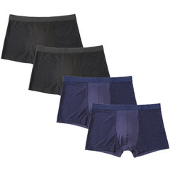 A set of four men's boxer briefs in black and blue featuring a breathable mesh fabric design.