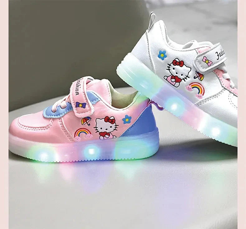 LED Kids Shoes for Girls Cute Cartoon Hello Kitty Shoes Baby Girl Kawaii Canvas Shoes Soft Bottom Sneakers Casual Shoes SHOWLU FASHION STORE