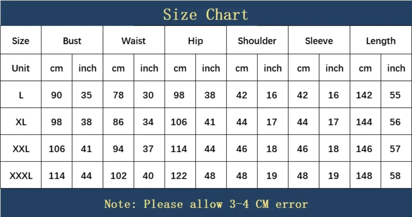A size chart table for women's African dresses listing measurements in centimeters and inches.