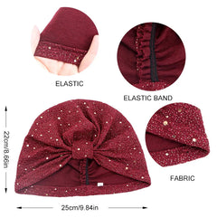 Women's Solid Color Sequin Knotted Turban Hijab Chemo Cap Cancer Hat Hair Loss Headscarf Beanie Bonnet Head Wrap Headband Mujer SHOWLU FASHION STORE