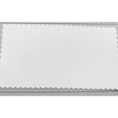A rectangular swatch of white fabric with a visible diagonal twill weave and pinked edges.