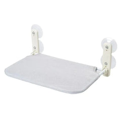 A cat hammock with a fabric bed and two vertical supports featuring double suction cups.