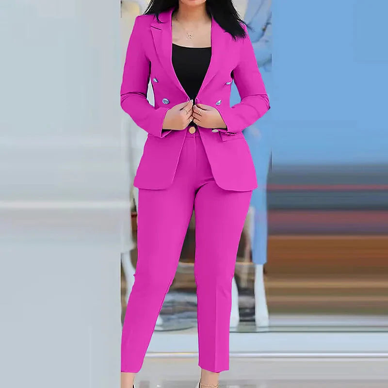 Women Two Pieces Pant Suits, Spring Autumn Loungewear Solid Fashion Matching Sets, 2023 Cardigan Top Pencil Pants Ladies Outfit SHOWLU FASHION STORE