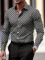 Men's Geometric Pattern Printed Shirt -3D Digital Printing Business Casual Long Sleeve,