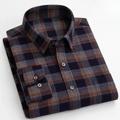 high quality 100%cotton brushed long-sleeve shirts for men slim fit formal shirt designer plaid clothes soft casual striped tops
