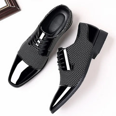Luxury Men's Dress Shoes PU Leather Shoes Lace Up Office Black Oxfords Flats Wedding Party Shoe Business Pointed Toe Men Shoes