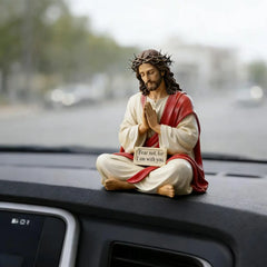 Hand Painted Jesus Christ Figurine 10cm Resin Sculpture Religious Desktop Shelf Decor for Home Apartment Mantel Fireplace Gift