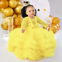Lovely Flower Girl Dresses for Wedding Sequins Full Sleeve Floor Length Baby Girl Prom Gown for Photoshoot First Communion Gowns