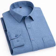 Men's Flannel Long Sleeve Premium Heavy Cotton Shirt England Style Casual Standard-fit Plaid Striped Thick Soft Brushed Shirts