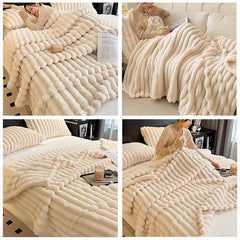 A-Class Rabbit Plush Blanket Solid Color Double-Sided Thickened Flannel Cover Blanket Bed Cover Office Plush Warm Nap Blanket SHOWLU FASHION STORE
