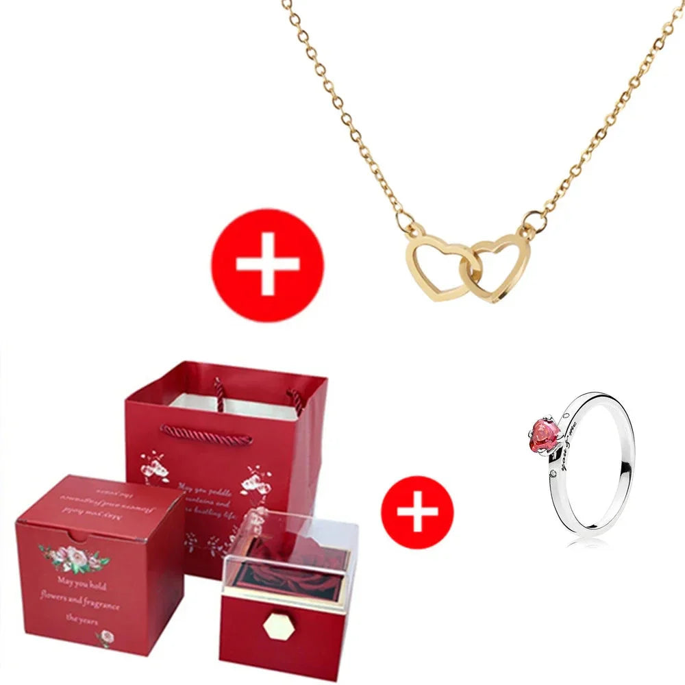 2024 New Valentine Eternal Rose Jewelry Ring Box Rotate Wedding Pendant Necklace Storage Case for Women Girlfriend SHOWLU FASHION STORE