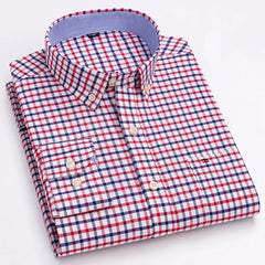 Men's 100% Cotton Smart Casual Shirt Long Sleeve Plaid Oxford Casual Solid Color Print Regular Fit Dress Shirt Oversized 6XL