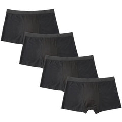 A set of four black men's boxer briefs made from breathable stretch mesh fabric.