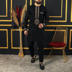 New In African Summer Business Men's Short Sleeve Suit Embroidery Dashiki Shirt Pants Sets 2 Pieces Outfits Wedding Party 2025