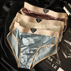 3PCS/Pack Luxury Satin-like Men's Briefs Ice Silk Hygroscopic Breathable Mesh Crotch Panties Soft High Elastic Man Underwear