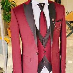 Men's Solid Slim Fit 3-Piece Business Suit Set with Blazer Vest And Pants for Wedding Party Luxury Fashion Tuxedo