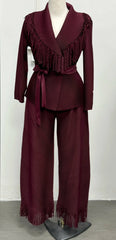 Miyake Folds Fall/Winter 2024 New Fringe Suit Lapel Lace-up Coat With Straight Skirt Two-piece Set SHOWLU FASHION STORE
