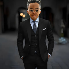 Dark Grey High Quality Boy Suits Slim Fit Single Breasted Peak Lapel Elegant Boy 3 Piece Jacket Pants Vest Kids Sets