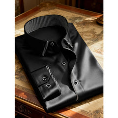 2025 New Men Patchwork Shirt Fashion Dress Tuxedo Long Sleeve Smart Casual Four Season Man Micro Elastic Shirts