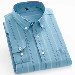Premium Men's Plaid Striped Dress Shirt - Comfortable Cotton, Long Sleeve - For Spring Autumn Casual or Light Business Wear