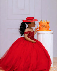 Orange Tulle Girls Birthday Party Dresses Customized Ball Gown Crystal Flower Girl Dresses for Wedding Baby Girls Pageant Dress
