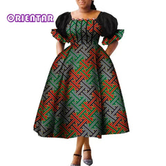 African Style Dresses for Women Puff Sleeve High Waist Gowns Ankara African Dress Princess Dress Robe Africaine Femme WY9970 SHOWLU FASHION STORE