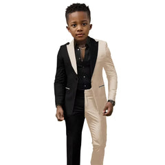 boys wedding suit 2 pcs jacket pant set black and white spliced slim fit customized tuxedo for 2T-16T Easter prom birthday gift
