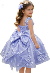 3D Floral with Bow Luxury Flower Girl Dress Wedding Thin Strap Backless Knee-Length Kid Pageant Party Birthday Event Dress