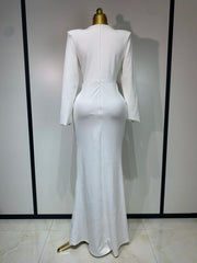 Women Long Sleeve Deep V-Neck Bodycon Long Dress Elegant Evening Party Club Celebrate Cocktail Outfit Luxuru Birthday Dress